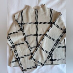 Ann Taylor Cream and Black Checkered Turtleneck Sweater